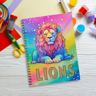 Carnet Aquarelle arc-en-ciel Lion avec Faux Glitter et Or