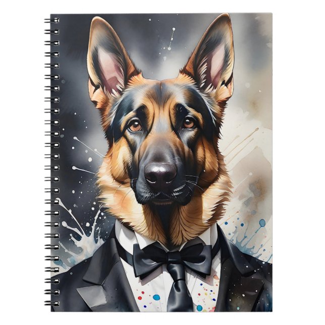 Carnet Aquarelle Art berger allemand Tuxedo Cravate noire (Devant)