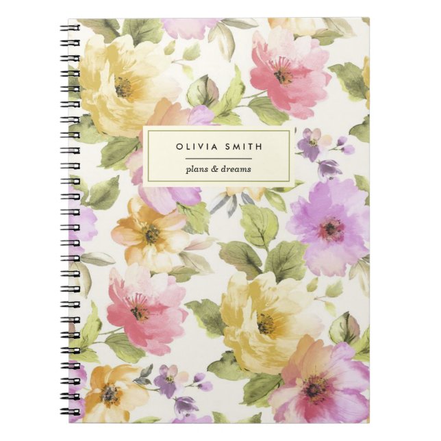 Carnet Aquarelle assez élégante Floral Girly Votre nom (Devant)