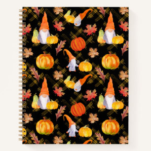 Carnet Aquarelle Automne Gnomes, Citrouille Et Feuille