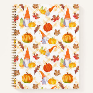 Carnet Aquarelle Automne Gnomes, Citrouille Et Feuille