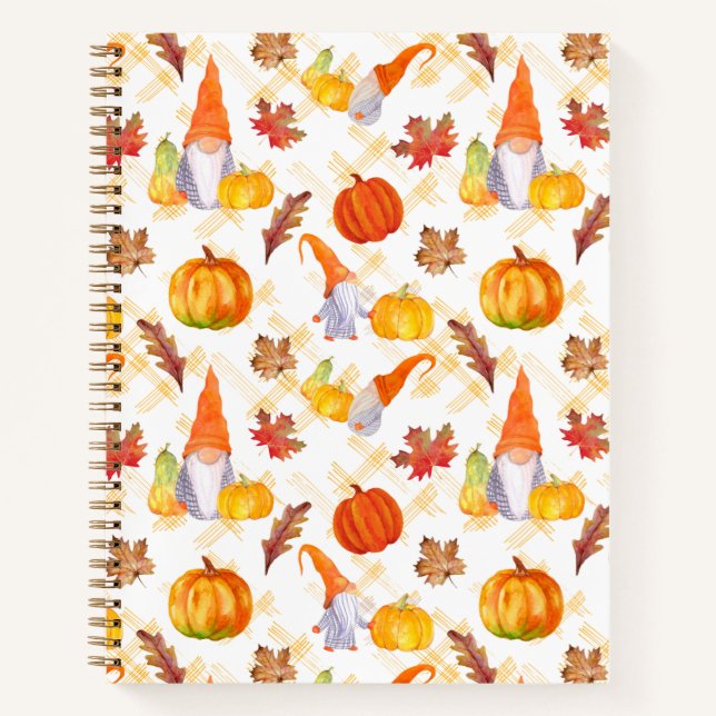Carnet Aquarelle Automne Gnomes, Citrouille Et Feuille (Devant)