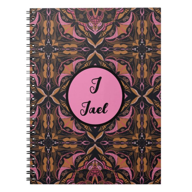 Carnet Aquarelle Azulejo Espagnol noir et rose (Devant)