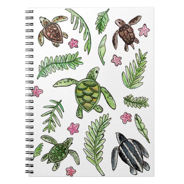 Carnet Aquarelle Bébé Tortue de mer Amis Motif (Devant)