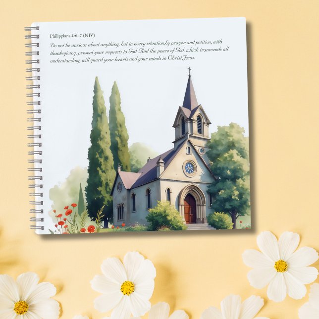 Carnet Aquarelle Bible Verse Église catholique (Watercolor Bible Verse Catholic Church Notebook)