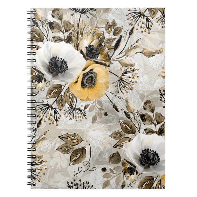 Carnet Aquarelle blanche, fleurs jaunes (Devant)