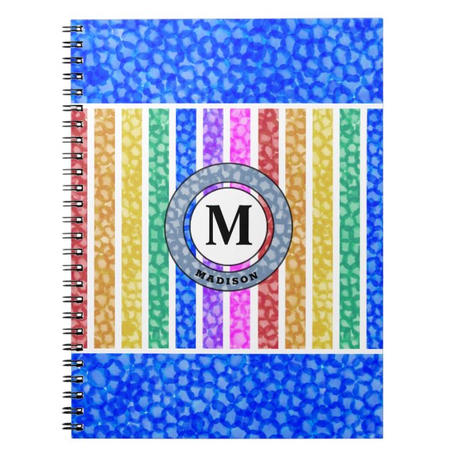 Carnet Aquarelle bleu arc-en-ciel Mosaïque bande Monogram (Devant)