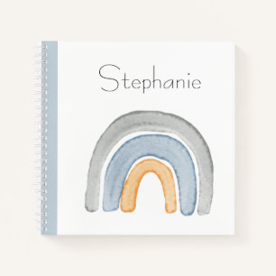 Carnet Aquarelle bleu arc-en-ciel personnalisée Esquisse