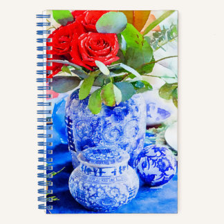 Carnet Aquarelle bleu et blanc Chinoiserie Ginger Jar