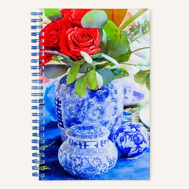 Carnet Aquarelle bleu et blanc Chinoiserie Ginger Jar   (Recto)