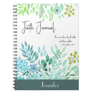 Carnet Aquarelle Bleu Floral Foi Prière Gratitude