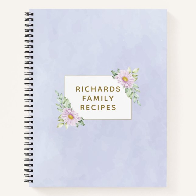 Carnet Aquarelle bleu Floral Frame Family Recette (Devant)