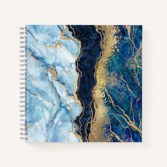 Carnet Aquarelle Bleu Marbre Or      (Devant)