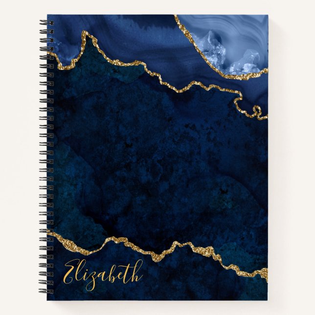 Carnet Aquarelle Bleu Marbre Or Géode Agate (Devant)