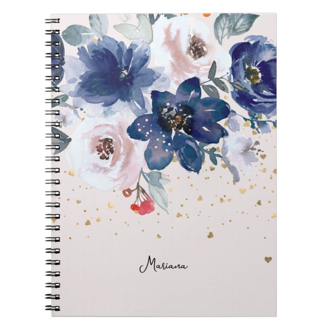 Carnet Aquarelle bleu rose doux Fleur Son personnel (Devant)