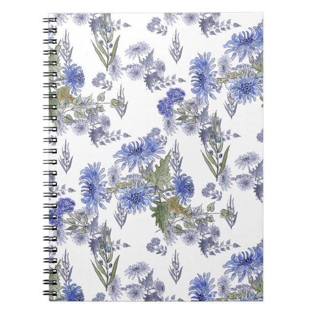 Carnet Aquarelle bleu rose plumes blanc (Devant)