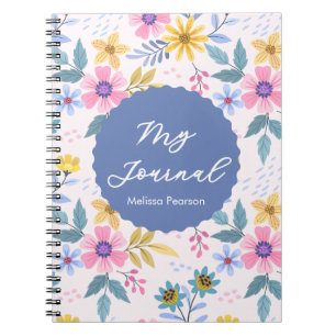 Carnet Aquarelle bleu rose rose pâle Fleurs sauvages
