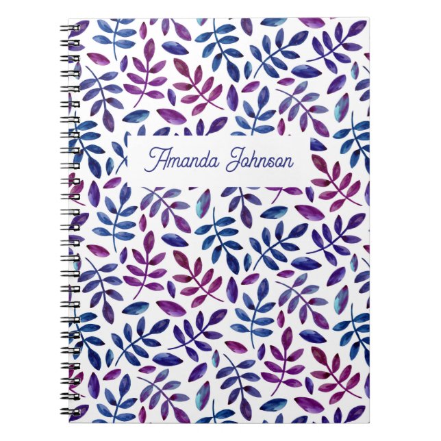 Carnet Aquarelle bleu violet motif botanique fleuri (Devant)