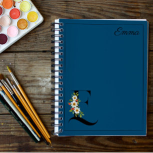 Carnet Aquarelle bleue de marguerite hibiscus initial