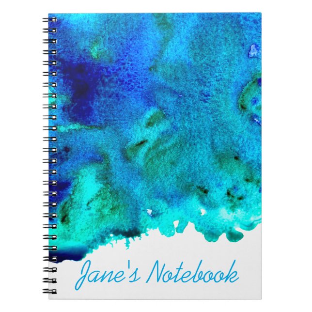 Carnet Aquarelle bleue Design océanique abstrait (Devant)
