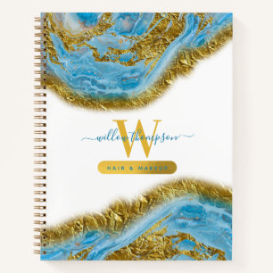 Carnet Aquarelle bleue Marbre et huile d'or Cheveux et ma