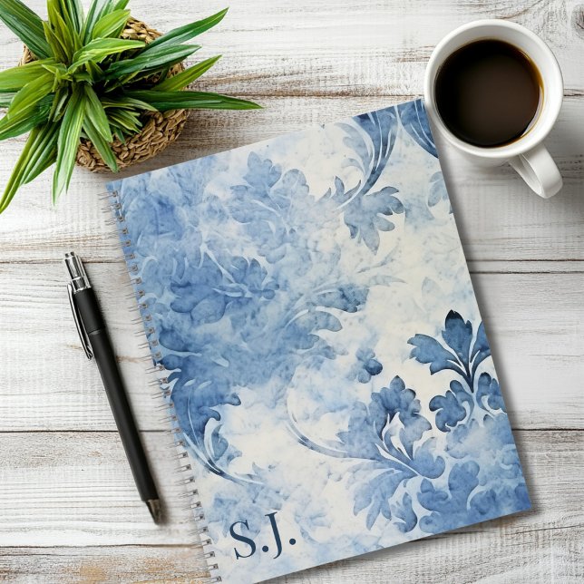 Carnet Aquarelle bleue vintage Florale Monogramme (Créateur téléchargé)