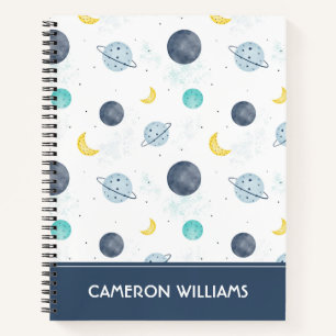 Carnet Aquarelle Blue Space Planet Motif