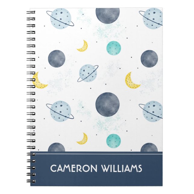 Carnet Aquarelle Blue Space Planet Motif (Devant)