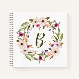 Carnet Aquarelle Bohème Floral Wreath Monogramme