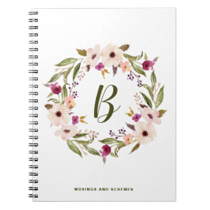 Carnet Aquarelle Bohème Floral Wreath Monogramme
