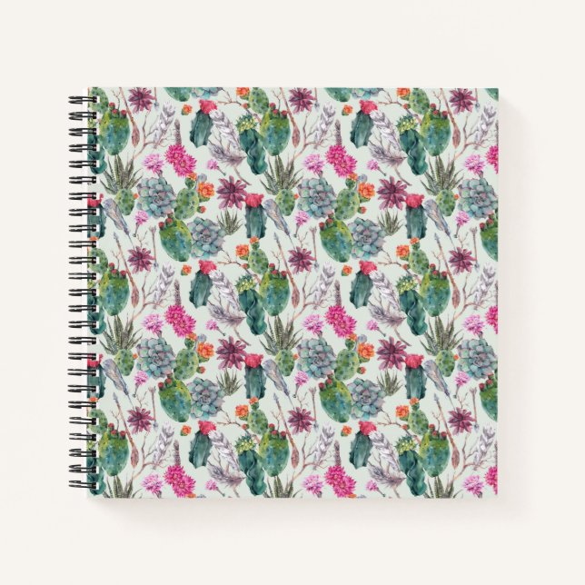 Carnet Aquarelle Boho exotique Cactus et Motif succulent (Devant)