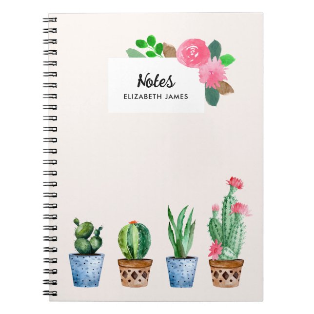 Carnet Aquarelle Boho Poted Cactus & Succulents Personnal (Devant)
