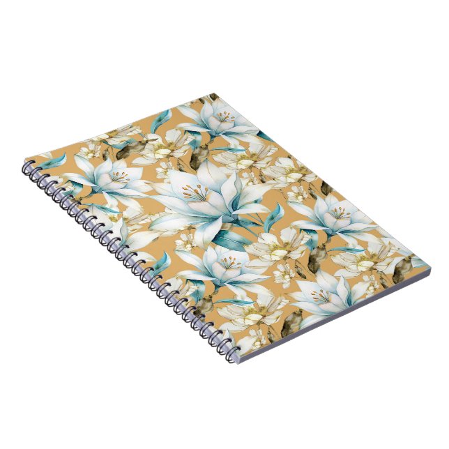 Carnet Aquarelle botanique bleu blanc lily floral (Côté Droit)