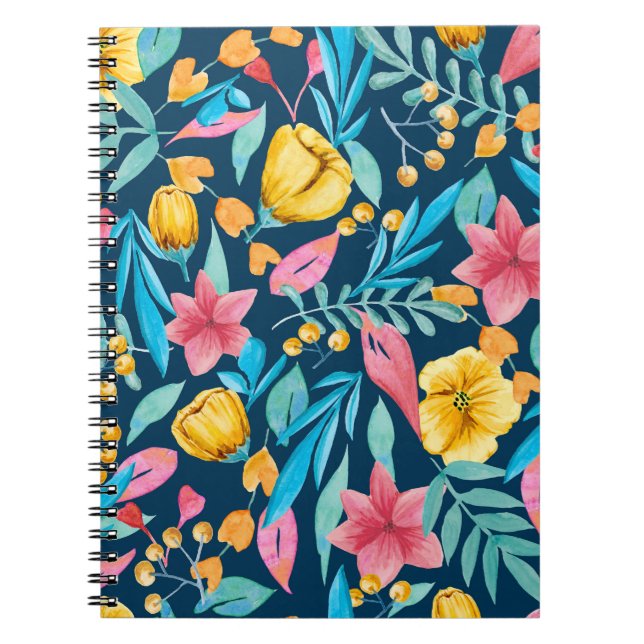 Carnet Aquarelle botanique : fleurs, ornement feuille. (Devant)