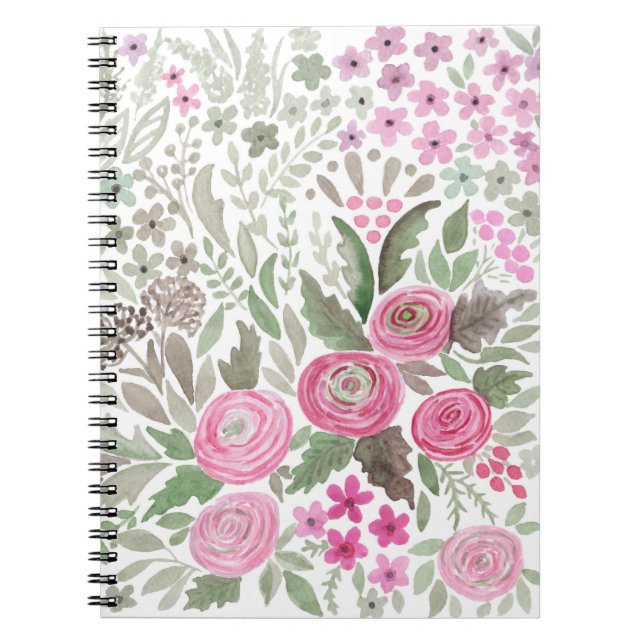 Carnet Aquarelle brillant dessiné main chomille fleurs fl (Devant)