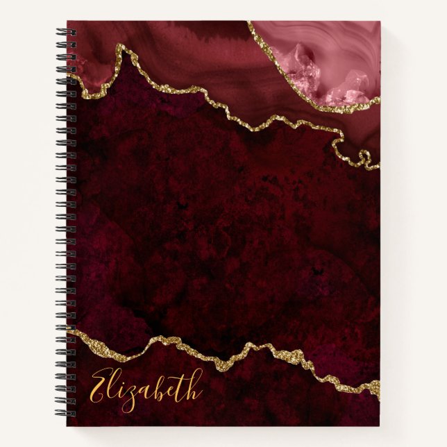 Carnet Aquarelle Burgundy Gold Marble Agate Géode (Devant)