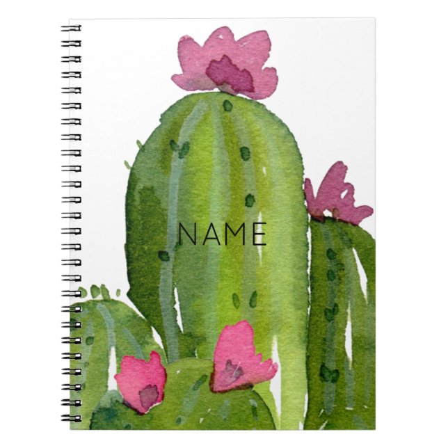 Carnet Aquarelle Cactus Fleurs NOM Vert Rose Blanc (Devant)