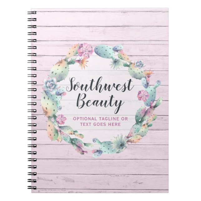 Carnet Aquarelle Cactus Succulent & Bois Rustique Bohème (Devant)