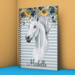 Carnet Aquarelle Cheval tête avec Tournesol Nom personnal