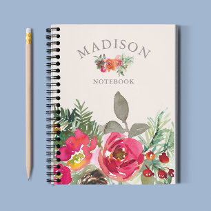 Carnet Aquarelle Chic Winter Floral Nom personnalisé