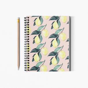 Carnet Aquarelle Citrons et Feuilles Motif jaune sans cou