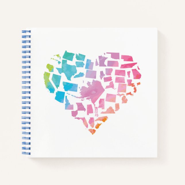 Carnet Aquarelle Coeur des États-Unis (Devant)