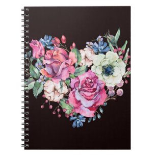 Carnet Aquarelle coeur floral : roses vintages.