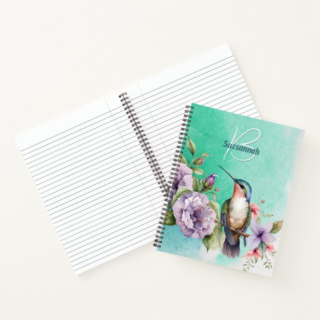 Carnet Aquarelle Colibri et fleurs Personnalisé (Intérieur)