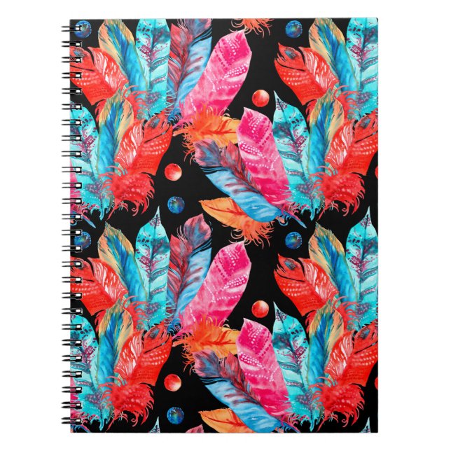 Carnet Aquarelle coloré plumes motif (Devant)