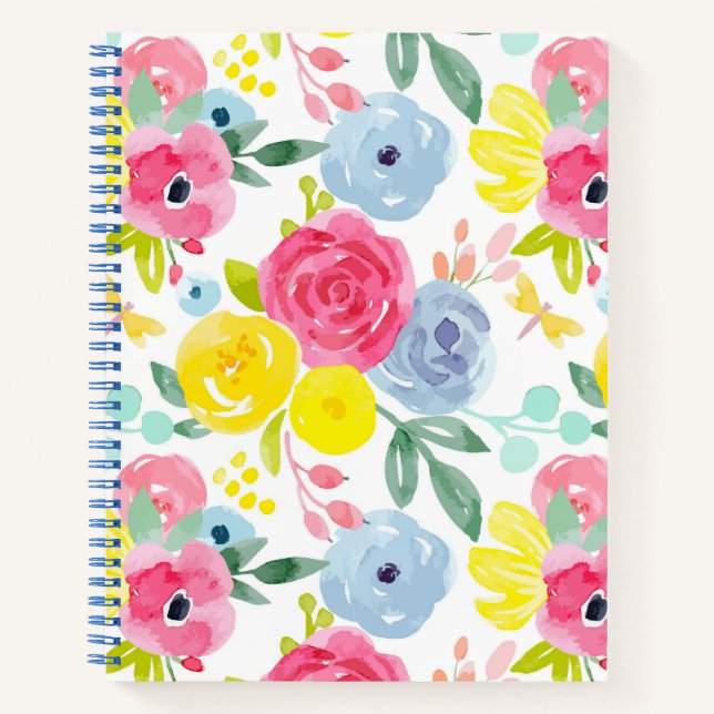 Carnet Aquarelle colorée brillante Motif floral (Devant)