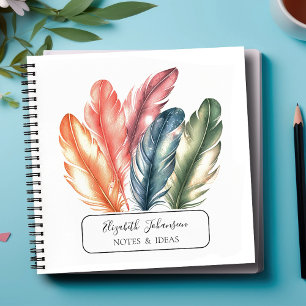 Carnet Aquarelle colorée Plumes Noir Nom du script