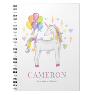 Carnet Aquarelle colorée Rainbow Unicorn Personnalisé