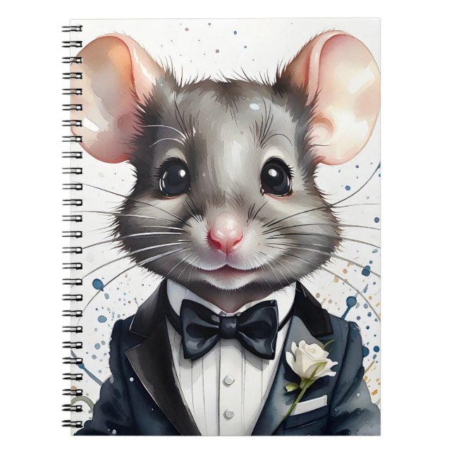 Carnet Aquarelle Cute Souris Tuxedo Black Bow Cravate Fle (Devant)