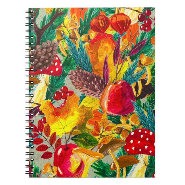 Carnet Aquarelle d'automne Feuilles Champignons Motif (Devant)